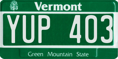 VT license plate YUP403