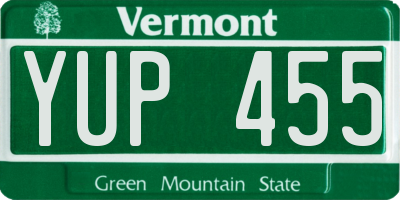 VT license plate YUP455