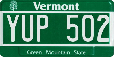 VT license plate YUP502
