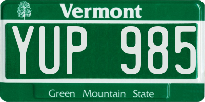 VT license plate YUP985