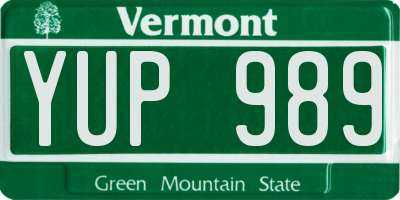 VT license plate YUP989
