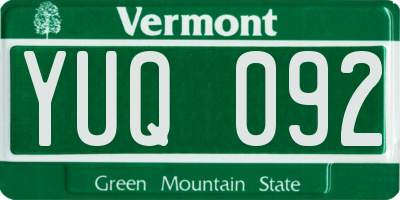 VT license plate YUQ092