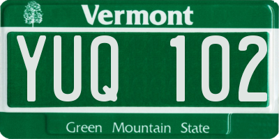 VT license plate YUQ102