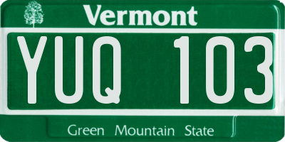 VT license plate YUQ103