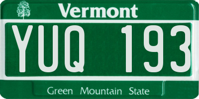 VT license plate YUQ193