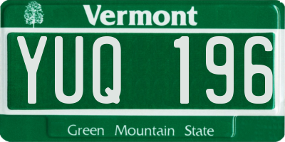 VT license plate YUQ196