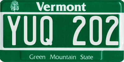 VT license plate YUQ202