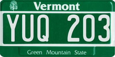 VT license plate YUQ203