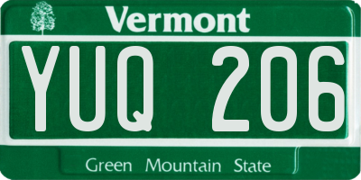 VT license plate YUQ206