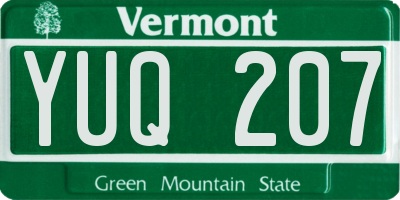 VT license plate YUQ207
