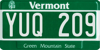 VT license plate YUQ209