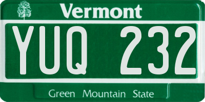 VT license plate YUQ232