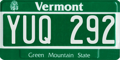 VT license plate YUQ292