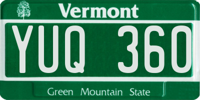 VT license plate YUQ360