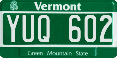 VT license plate YUQ602