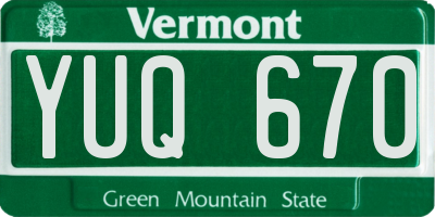 VT license plate YUQ670