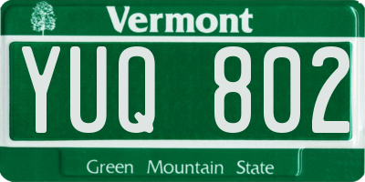 VT license plate YUQ802