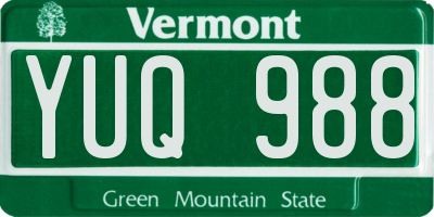 VT license plate YUQ988