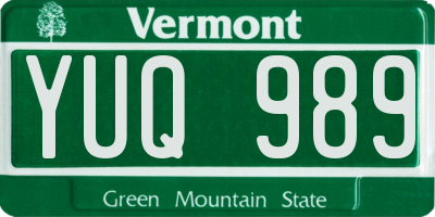 VT license plate YUQ989