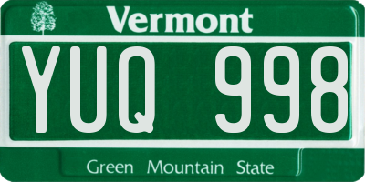 VT license plate YUQ998