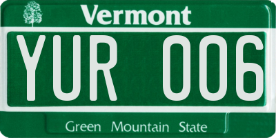 VT license plate YUR006