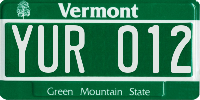 VT license plate YUR012