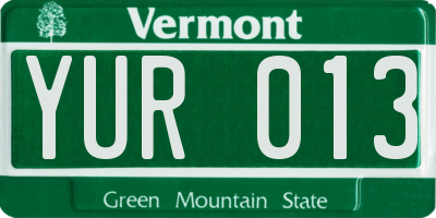 VT license plate YUR013