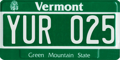 VT license plate YUR025