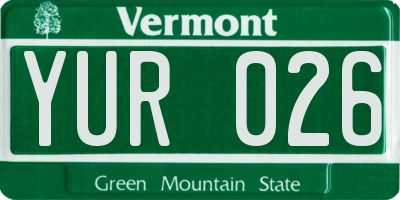 VT license plate YUR026