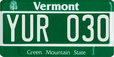 VT license plate YUR030