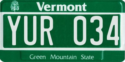 VT license plate YUR034