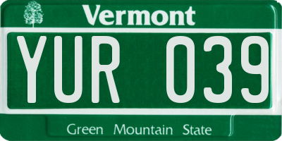 VT license plate YUR039