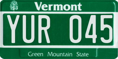 VT license plate YUR045