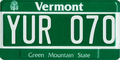 VT license plate YUR070