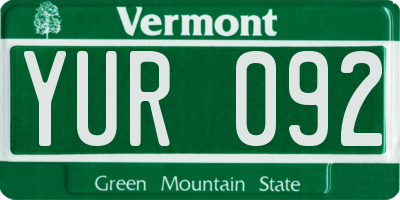 VT license plate YUR092