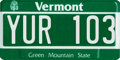 VT license plate YUR103