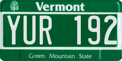 VT license plate YUR192