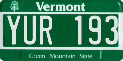 VT license plate YUR193