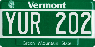 VT license plate YUR202