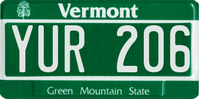 VT license plate YUR206