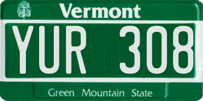 VT license plate YUR308