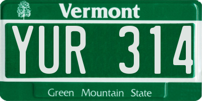 VT license plate YUR314