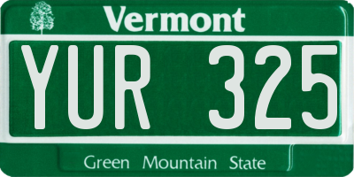 VT license plate YUR325
