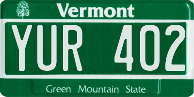 VT license plate YUR402