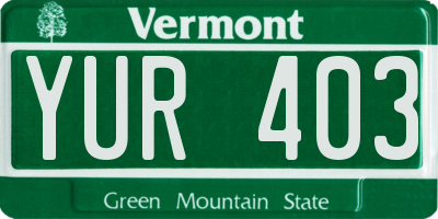 VT license plate YUR403