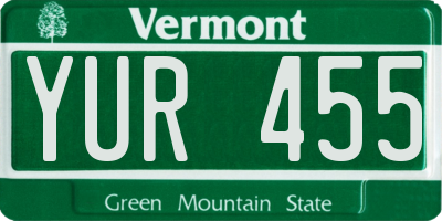 VT license plate YUR455
