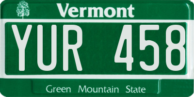 VT license plate YUR458