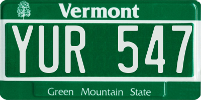 VT license plate YUR547
