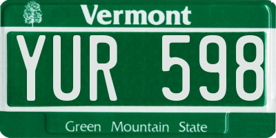 VT license plate YUR598