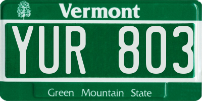 VT license plate YUR803